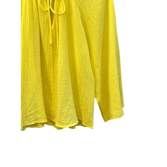 Scoop Yellow Gauze Cotton Drawstring Casual Relaxed Long Sleeve Blouse Size 8/10 - Picture 2 of 6